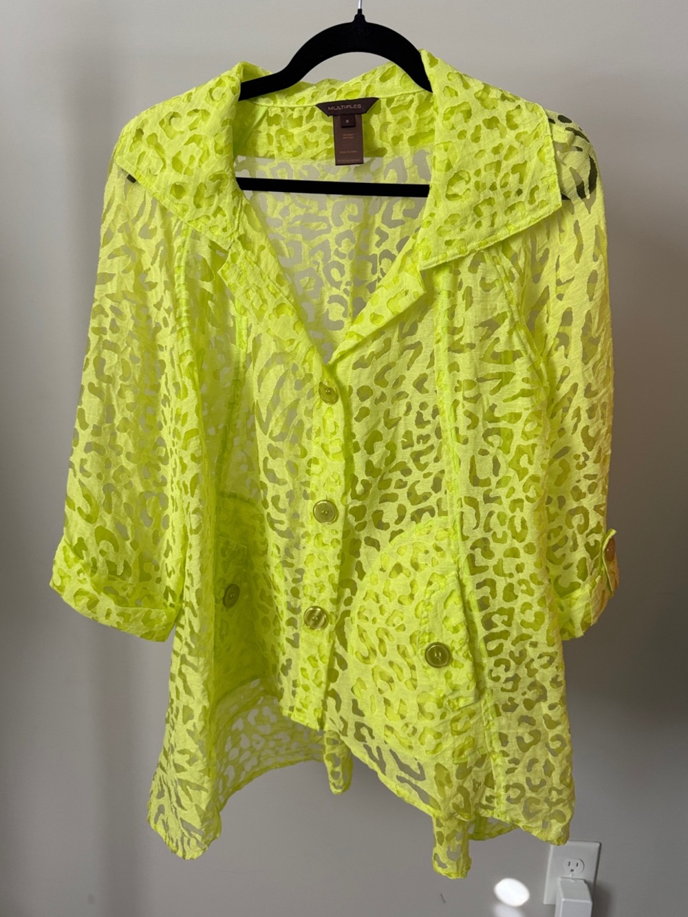 Multiples Neon Yellow Lace Button-Front Tunic